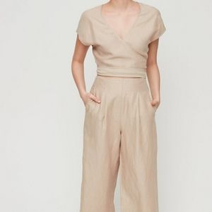 Aritzia Wilfred "brax" beige linen jumpsuit 💝